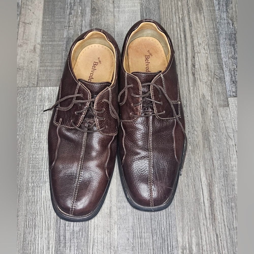 💚💙Belvedere‎ Studio Bay Bridge Men's Brown Pebbled Leather Dress Shoes Sz 11D